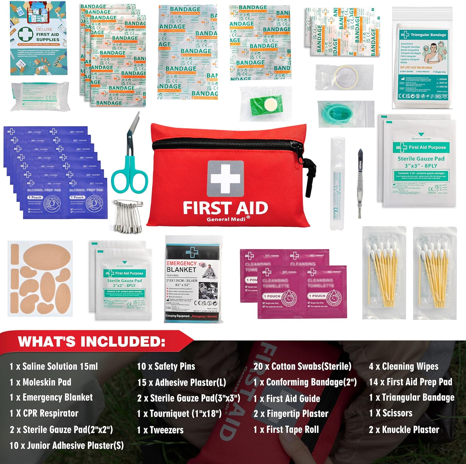 92pc Mini First Aid Kit: Travel, Home, Camping Essentials w/ Blanket - Image 2