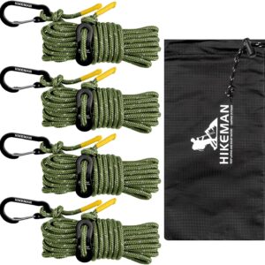 HIKEMAN Reflective Tent Guy Ropes - 4M Camping Guide Ropes,4mm Tent Guide Lines Cord with Aluminum Tensioners Adjuster for Outdoor Camping Hiking Caravan Awning Tents (Army Green, 4mm)