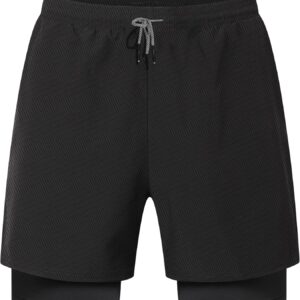 HOPLYNN Men Running Shorts Men's Shorts Workout with Phone Pocket 2 in 1 Gym Training Shorts Quick Drying