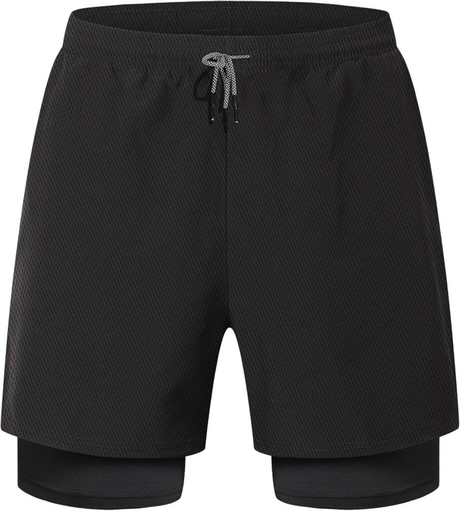 HOPLYNN Men Running Shorts Men's Shorts Workout with Phone Pocket 2 in 1 Gym Training Shorts Quick Drying
