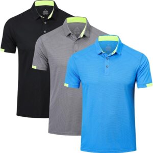 HUAKANG 3 Pack Mens Polo Shirts Short Sleeve Breathable Quick Dry Golf Top Running Sports Tee Top Gym Workout Polo T Shirts