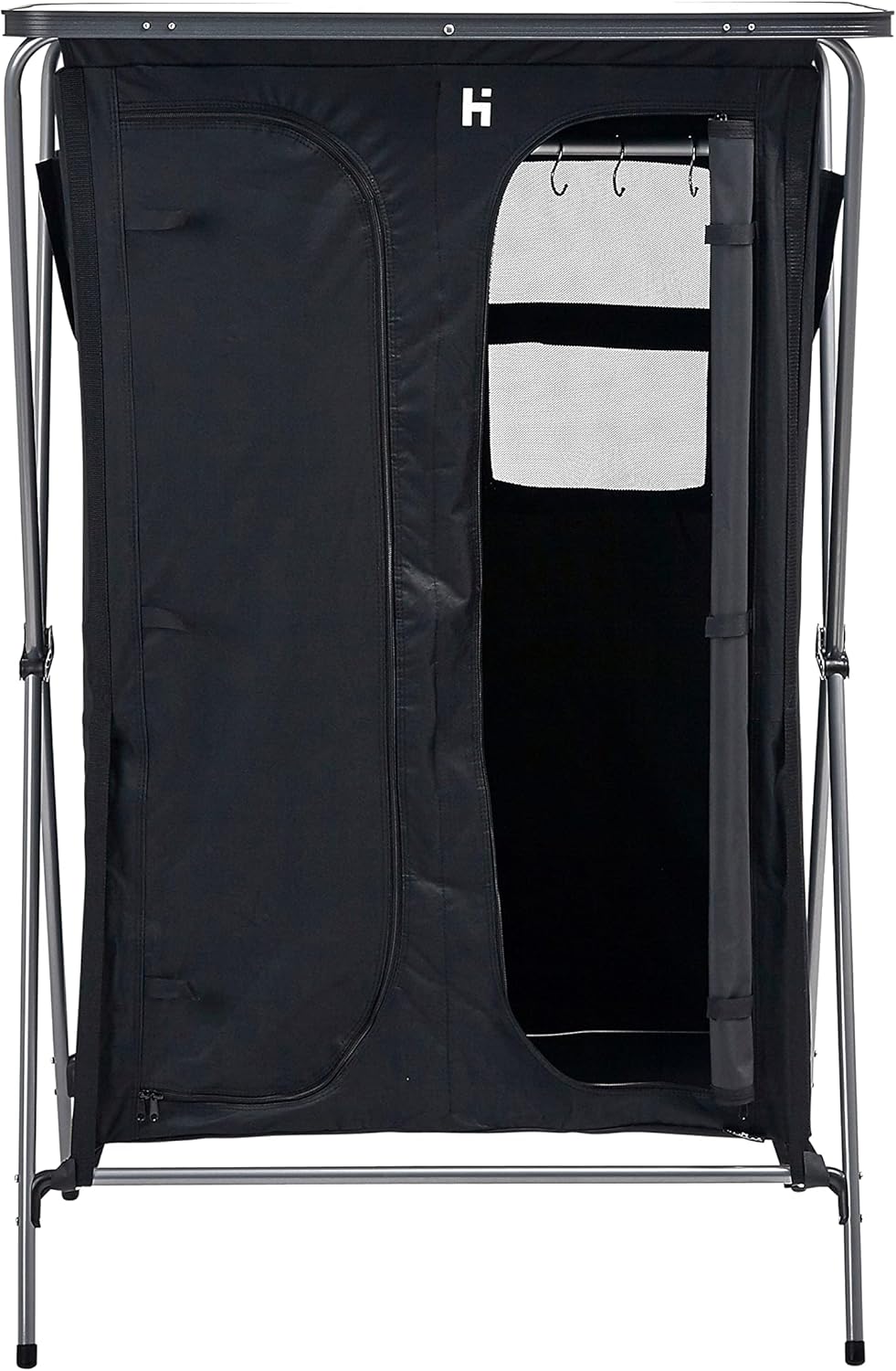 Hi-Gear Elite 6 Wardrobe with 5 Shelves, Hanging Rail & Side Pockets, Steel Frame, Easy to Assemble, Portable, Folding, Collapsible, Ideal for Camping and Festivals, includes Carry Bag, Black