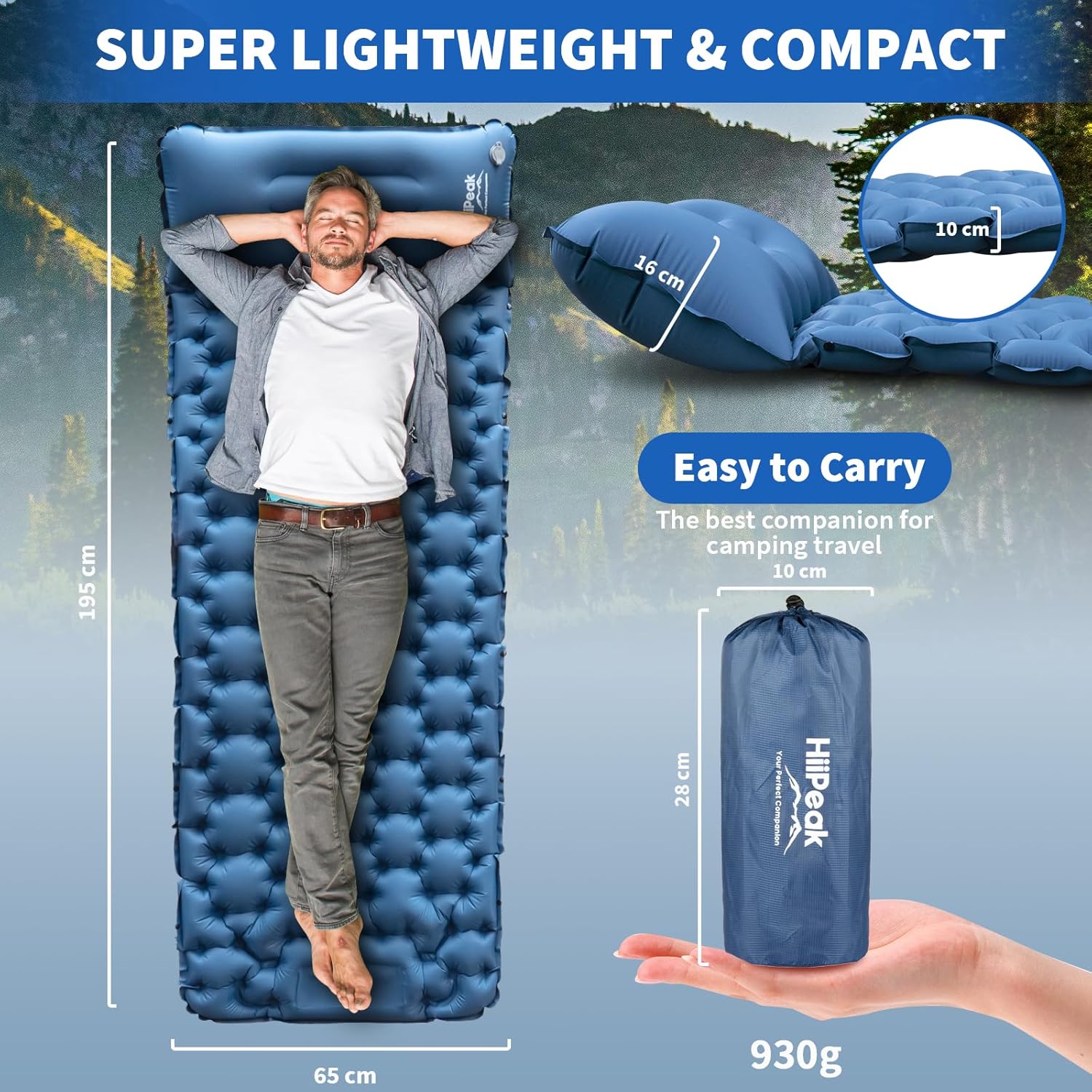 HiiPeak Ultralight Sleeping Pad: Inflates Easy, Waterproof, Compact for Hiking - Image 2