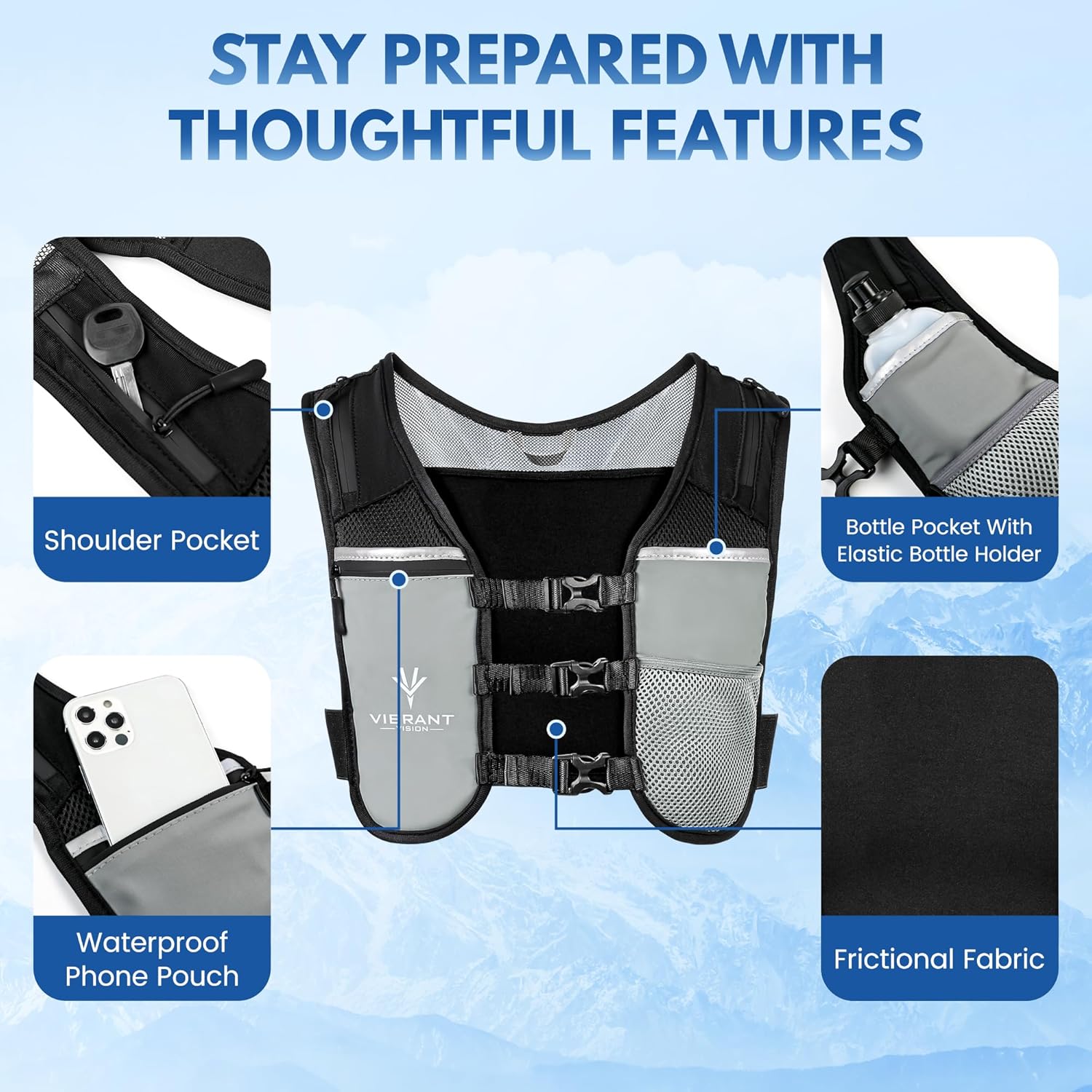 Lightweight Running Hydration Vest: Phone Holder, Reflective - Image 2