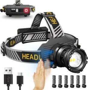 Super Bright Rechargeable Headlamp: 5000LM, Zoomable, Motion Sensor