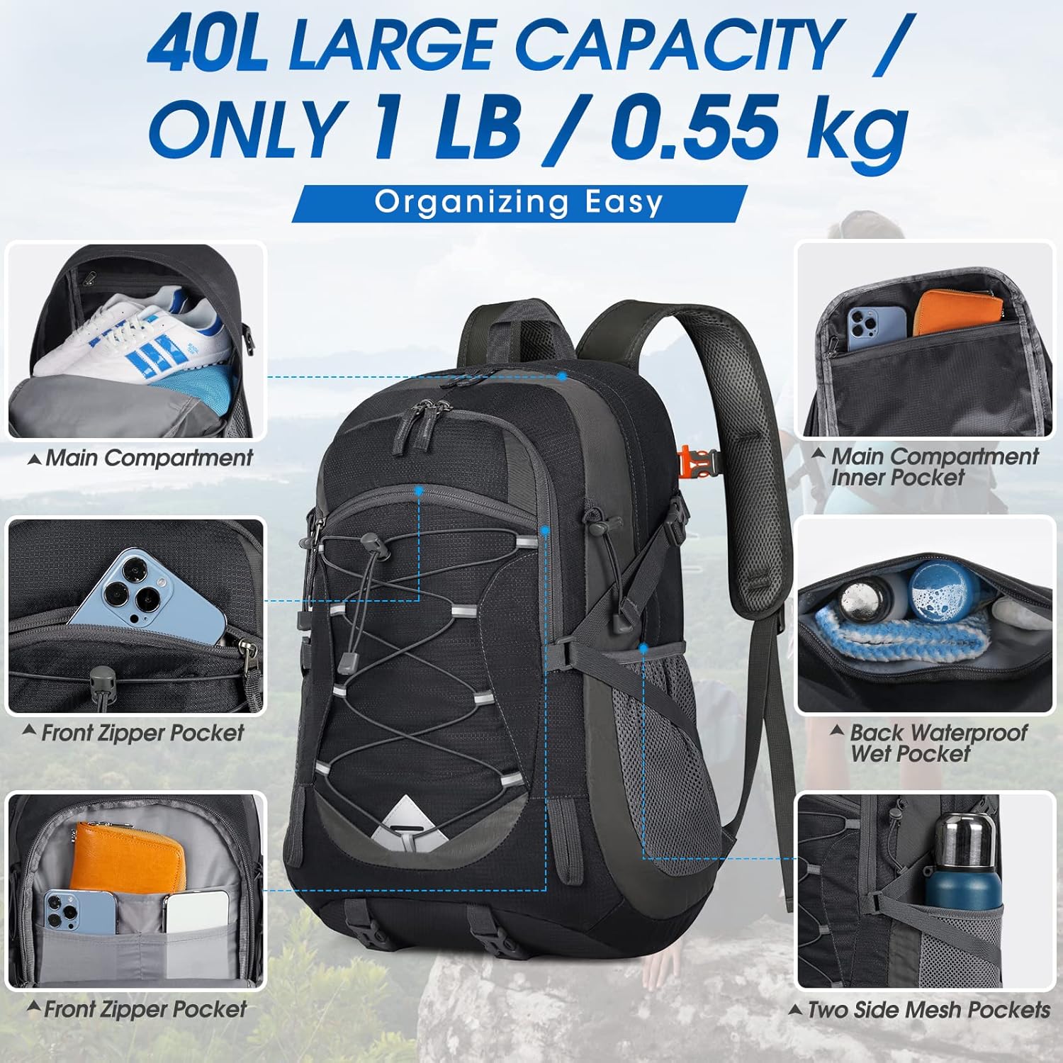 IGOLUMON 40L Hiking Backpack: Lightweight, Water-Resistant for All Adventures - Image 2