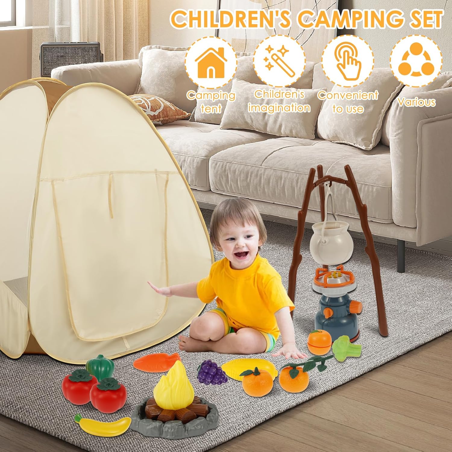 Kids Camping Pretend Play Set: Tent, BBQ, Campfire & More! - Image 2