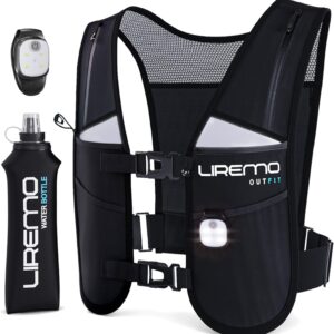 LIREMO® Running Vest for Men & Women | Lightweight Reflective Hydration Vest with 7 Pockets, Phone Holder, Breathable Mesh Back, Water Bottle, LED Light for Running, Cycling, Marathon