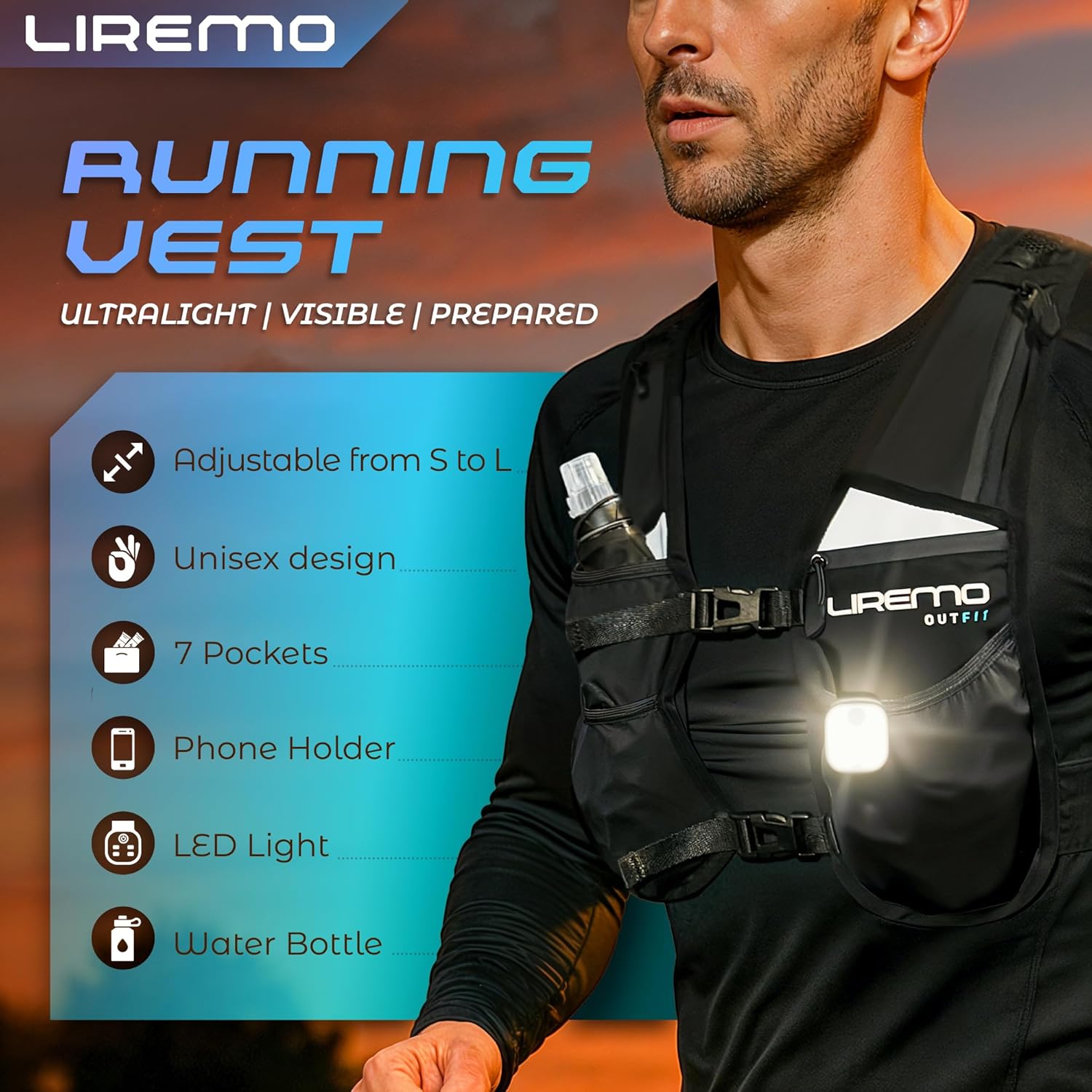 LIREMO® Running Hydration Vest: 7 Pockets, Reflective, Breathable - Image 2