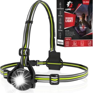 LUMEFIT Run Light Running Lights for Runners Chest LED Lamp 90° Adjustable Beam Angle 500 Lumen 360 Degree Reflective Band USB Rechargeable Front Body Torch Jogging Hiking