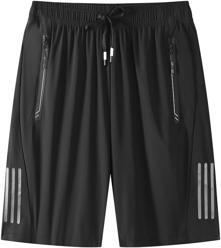 Men's Lightweight Anti-Lost Zippered Pocket Shorts,Drawstring Waist,Breathable Summer Casual Outdoor Gym Athletic Shorts