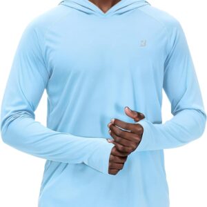 Men's Long Sleeve Hoodie UPF 50+ Outdoor UV Fishing Shirts Sun Protection for Workout, Running, Fishing, Hiking