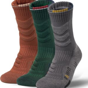 Merino Wool Compression Hiking Walking Socks for Men, Anti-Blister Cushioned Design, Seamless Toe, Breathable Moisture Wicking (Size 3-15, 3 Pairs)​