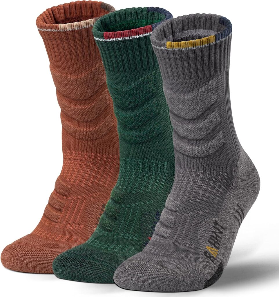 Merino Wool Compression Hiking Walking Socks for Men, Anti-Blister Cushioned Design, Seamless Toe, Breathable Moisture Wicking (Size 3-15, 3 Pairs)​