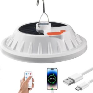 NAKCNM 120 LED Solar Camping Light with Remote Control, LED Camping Lantern with Hook, IPX7 Waterproof Tent Light for Camping, 5 Modes Rechargeable Camping Lamp for Camp Caravan Power Cuts