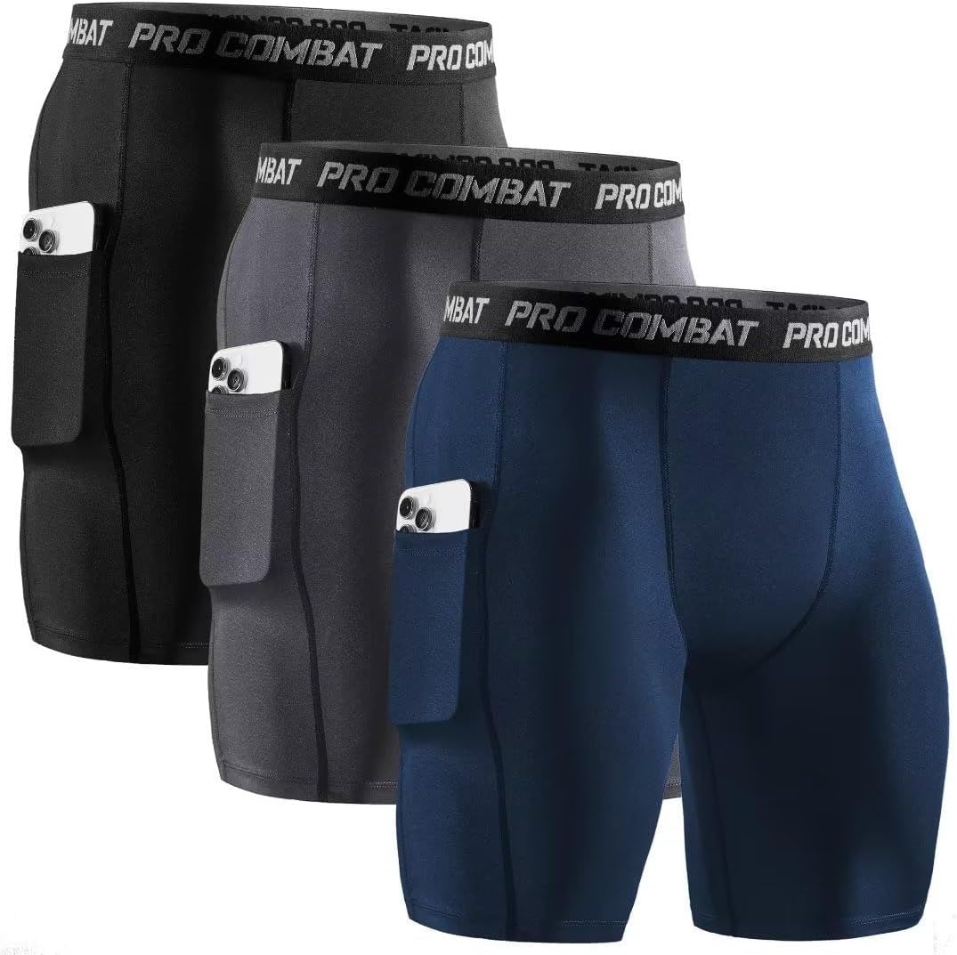 Niksa 1 or 3 Pack Mens Compression Shorts Gym Running Sports Underwear Base Layer Shorts Sports Undershorts Quick-Drying Fabric Men’s Workout Shorts with Compression Fit