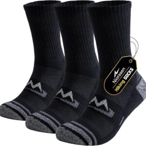Niorasen Mens Sports Socks, Cushioned Anti Blister Hiking Socks, Crew Breathable Cotton Walking Socks, Multi Performance Trekking Running Work Socks 3 Pairs