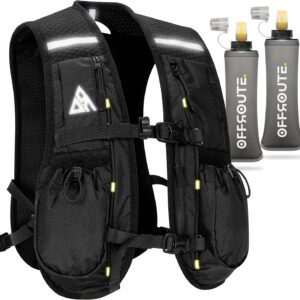 OFFROUTE. Running Vest - Hydration Vest with Water Bottle -Adjustable Unisex Reflective Vest with Phone Holder and Storage - Lightweight and Durable Running Backpack