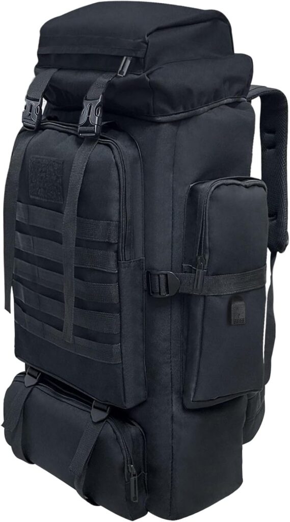 Ogetok 80L Hiking Backpack Camping Rucksack, 80 liters Large Capacity Outdoor Knapsack Travel Climbing Mountaineering Carry On Backpack Bag, Trekking Backpacking for Men Women, Black