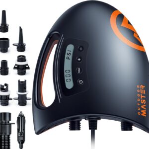OutdoorMaster 20PSI High Pressure SUP Air Pump Shark - Intelligent Dual Stage Inflation & Auto-Off & Deflation, 12V DC Car Connector, for Inflatable Stand Up Paddle Boards, Boats