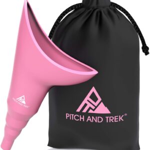 Pitch and Trek Female Urinal, Travel Urination Device w/Carry Bag, Road Trip, Camping & Hiking Essentials for Women, Festival Accessories, Pink