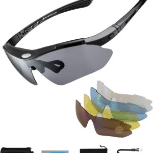 ROCKBROS Polarized Cycling Sunglasses for Men Women Sports Sunglasses UV Protection Cycling Glasses with 5 Interchangeable Lenses Bike Goggles TR90 Unbreakable Frame
