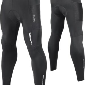 ROTTO Mens Cycling Leggings Padded & No Pad Cycle Tights Biking Trousers with Multiple Pockets