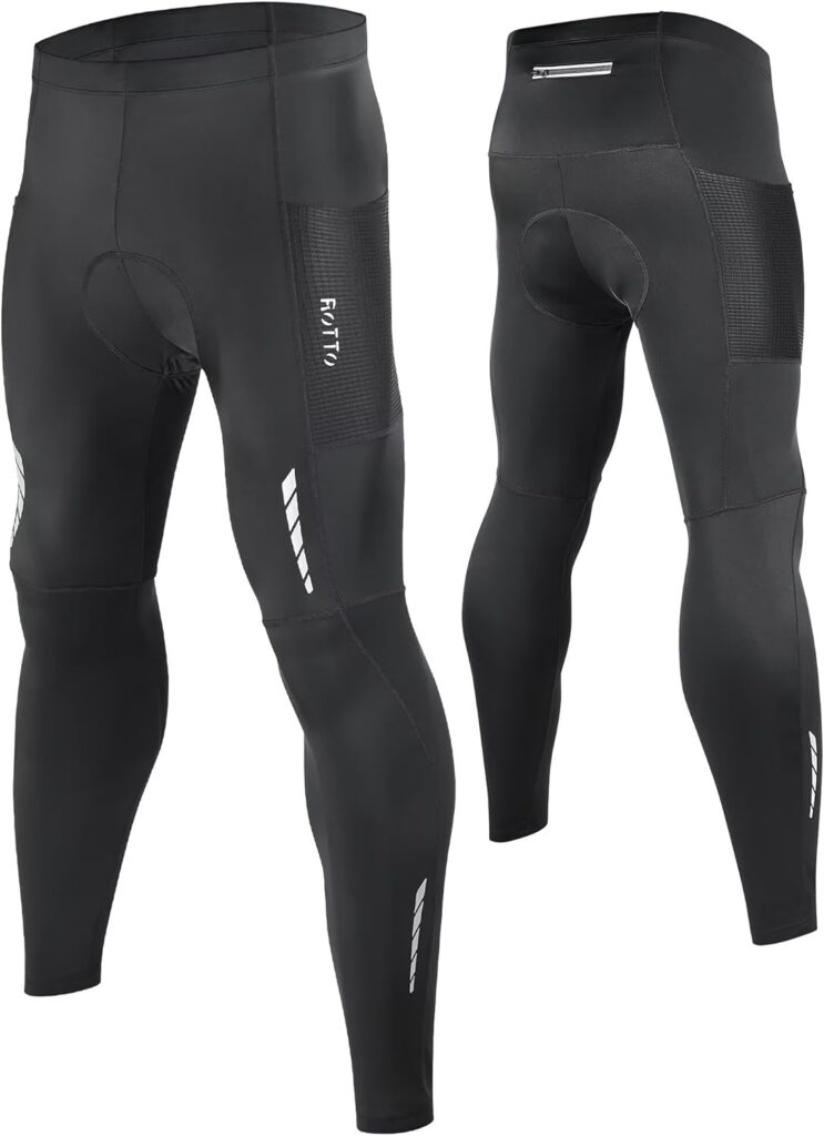 ROTTO Mens Cycling Leggings Padded & No Pad Cycle Tights Biking Trousers with Multiple Pockets