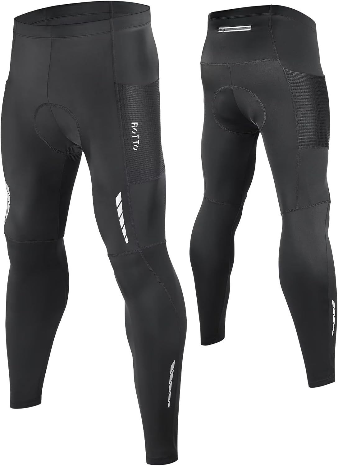 ROTTO Mens Cycling Leggings Padded & No Pad Cycle Tights Biking Trousers with Multiple Pockets