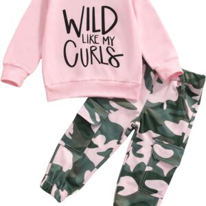 RWYBEYW Toddler Girls Clothes 1-6 Years Spring Fall Outfits Baby Letter Print Long Sleeve Pullover Sweatshirt Camouflage Pants Set