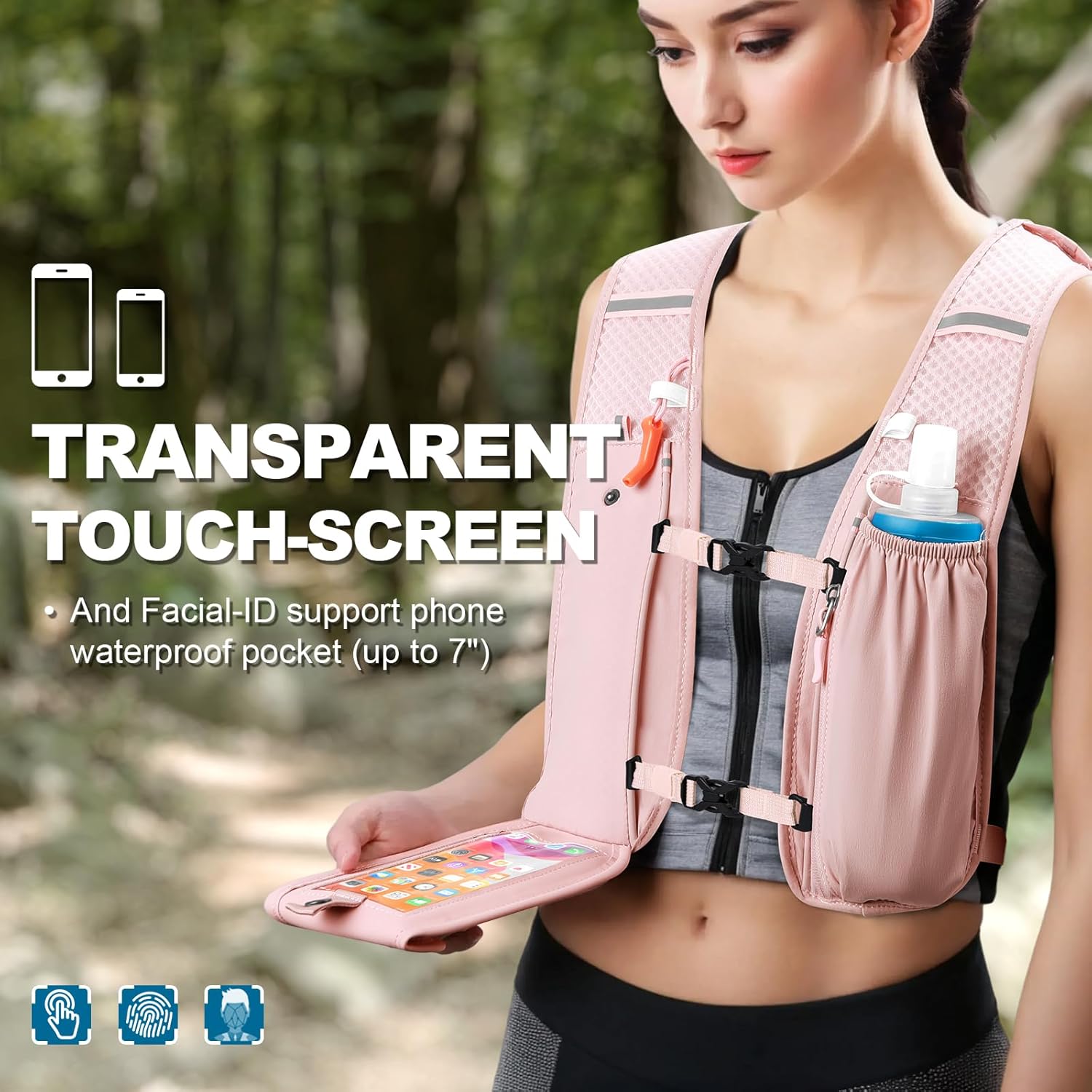 Lightweight Reflective Running Vest w/ 500ml Bottle for All Adventures - Image 2