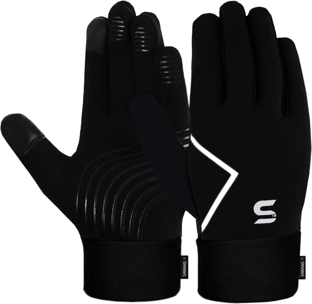 SAWANS Light Running Gloves Cycling Winter Men Women Thermal Gloves Driving Sports Touchscreen Anti slip Shock Grip Thickened Fleece Lining Windproof Outdoor Hiking (Black)