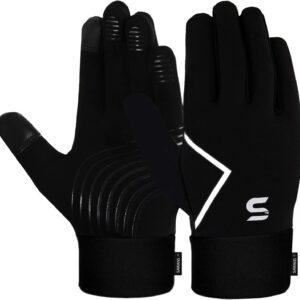 SAWANS Light Running Gloves Cycling Winter Men Women Thermal Gloves Driving Sports Touchscreen Anti slip Shock Grip Thickened Fleece Lining Windproof Outdoor Hiking (Black)