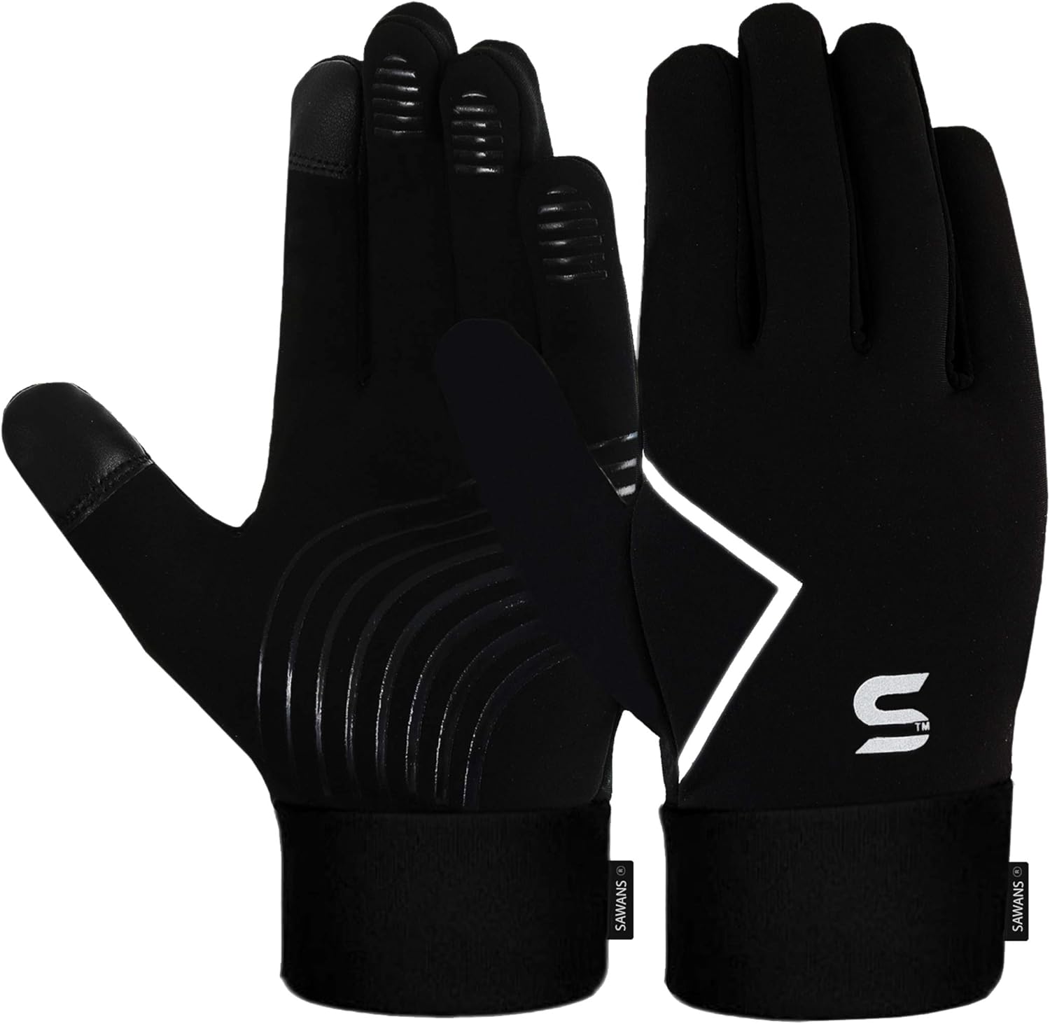 SAWANS Light Running Gloves Cycling Winter Men Women Thermal Gloves Driving Sports Touchscreen Anti slip Shock Grip Thickened Fleece Lining Windproof Outdoor Hiking (Black)