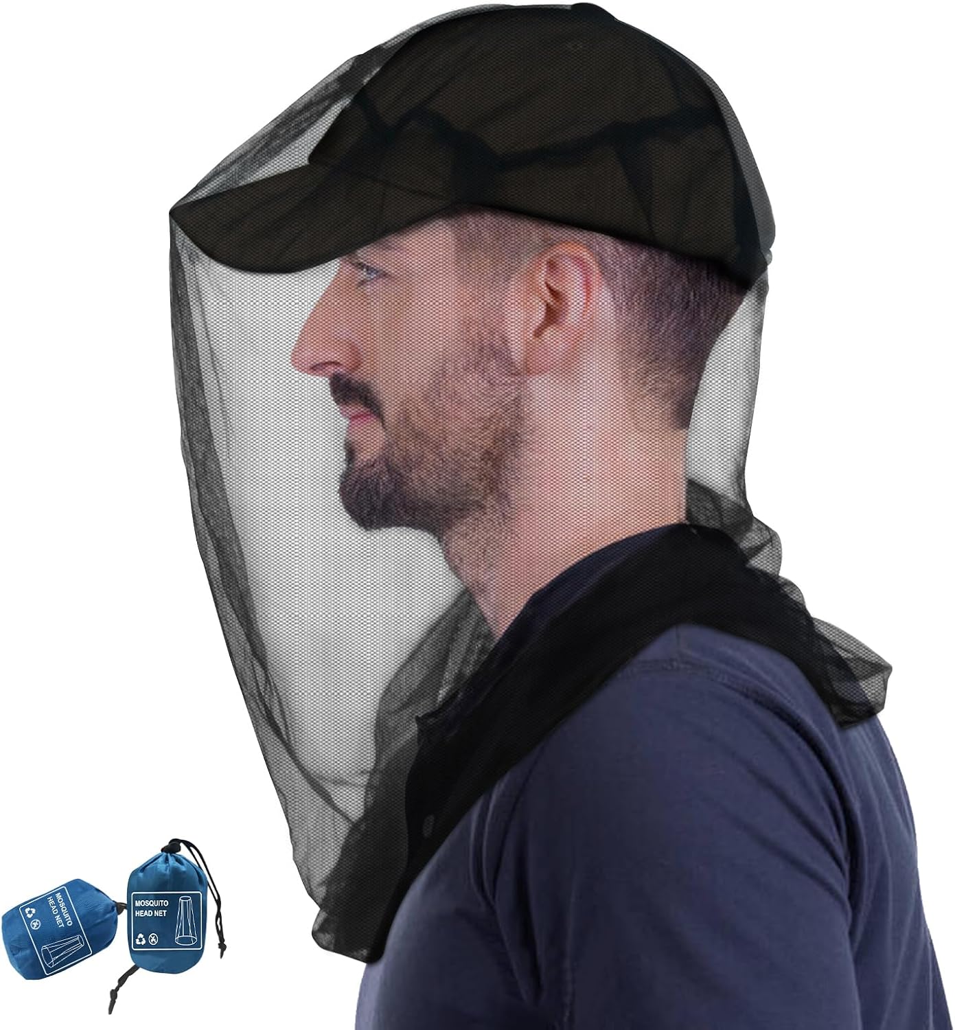 South To East Premium Midge Net for Head 2 Pack, Ultra Large & Long, Extra Fine Holes, Fly & Bug Protection Gear for Camping, Hiking, Fishing, Gardening, Safari, Fit All Hats for Men & Women