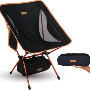 TREKOLOGY YIZI GO Camping Chair for Adult – Compact, Foldable, Lightweight 0.9 kg, 136 kg Capacity, Durable Aluminum, Quick Setup, Ideal for Backpacking, Beach, and Outdoor Adventures (Black)