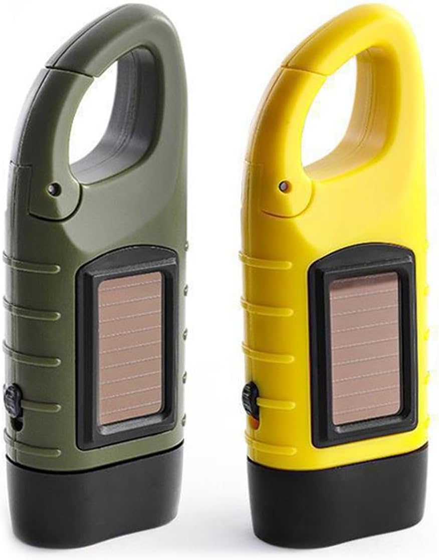 Telidif 2-Pack Wind Up Torch, LED Torch, Hand Crank Torch, Solar Powered Torch, Super Bright Emergency Torch with Carabiner Hook, Portable Camping Torch for Hiking, Outdoor, Survival Gear
