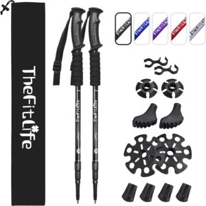 TheFitLife Hiking Walking Trekking Poles - 2 Pack With Antishock And Quick Lock System, Telescopic, Collapsible, Ultralight For Hiking, Camping, Mountaining, Backpacking, Walking, Trekking