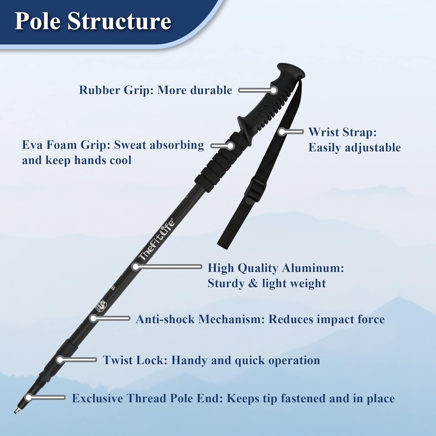 Ultralight Hiking Poles: Antishock, Quick Lock, Collapsible - Image 2