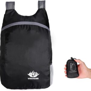 Travel Hiking Daypack Lightweight Packable Backpack Foldable Backpack (Black, 20L), Black, S, Black Lightweight Hiking Backpack