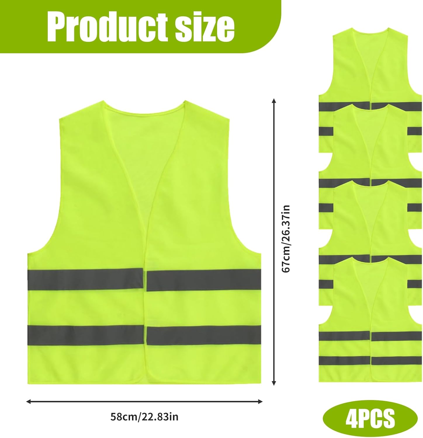 Tweozek 4-Pc Hi-Vis Vests: Reflective Safety for Night Work & Cycling - Image 2