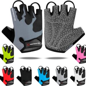 WESTWOOD FOX Cycling Gloves Half Finger Unisex Padded Grips Palm Bicycle Summer Riding MTB Bike Gloves for Men Women Non-Slip Fingerless Short Mountain Bike Ride Sports Hiking Mitts Climbing Gym