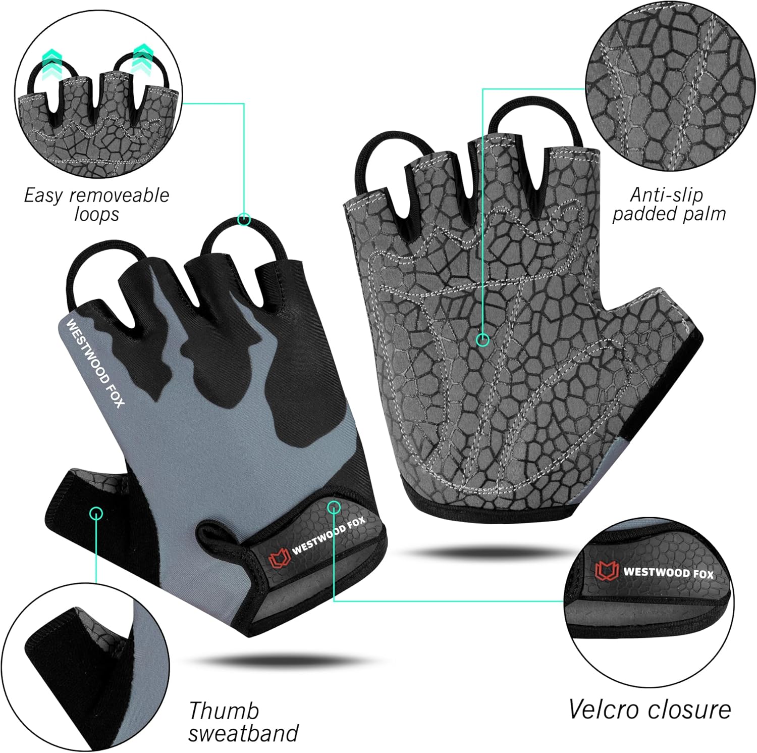 WESTWOOD FOX Unisex Padded Cycling Gloves - Non-Slip Grip - Image 2