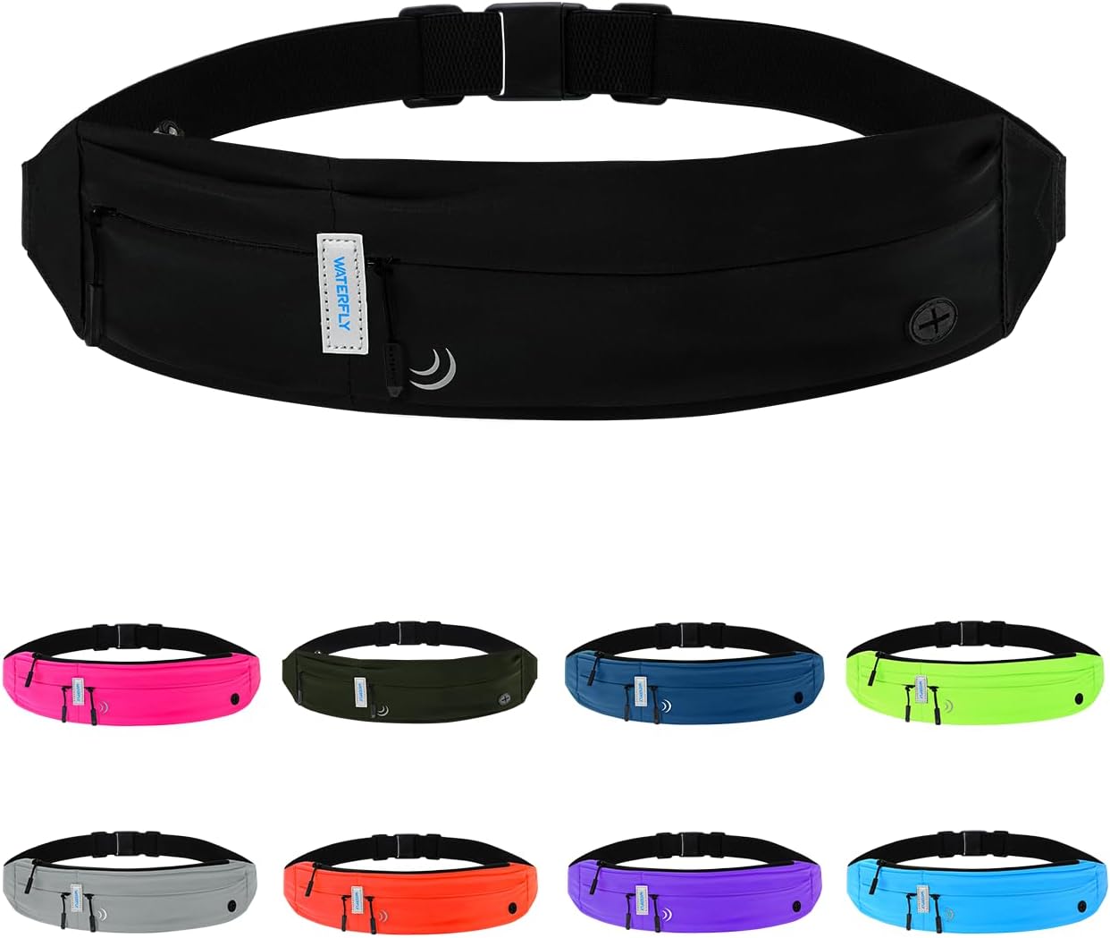 Waterfly Running Belt Bum Bag: Runner Marathon Jogging Waist Pack Sport Workout Exercise Fitness Phone Holder Bag for Men Women Jogger Slim Waistband