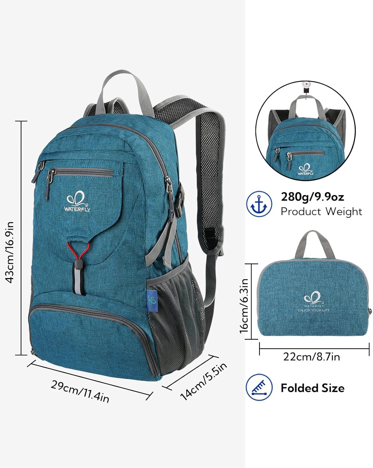 Waterfly 20L Packable Backpack: Ultra-Light Hiking & Travel Daypack - Image 2