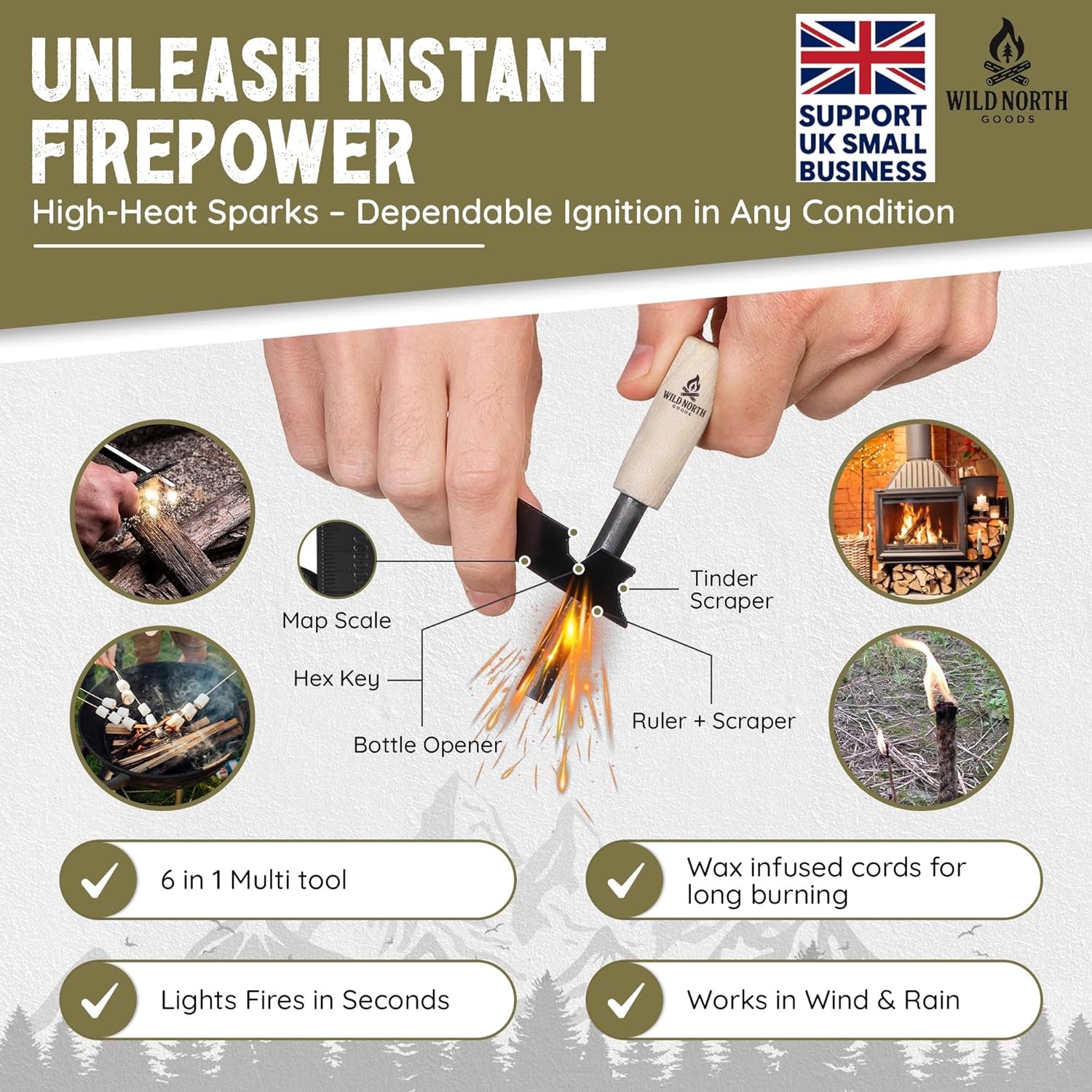 Wild North Fire Starter: 15K+ Strikes, Tinder, Bellow, Bag - Camping Survival - Image 2