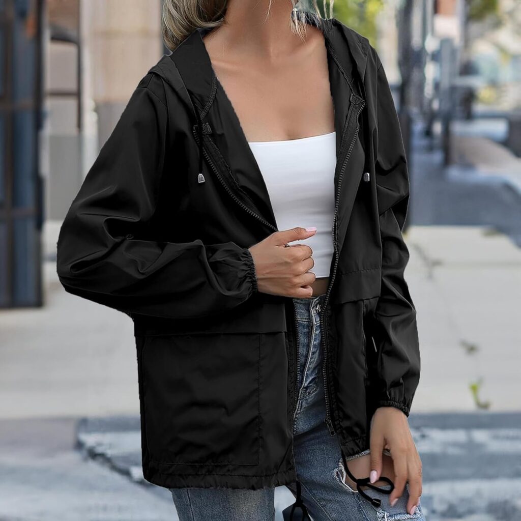 Women's Lightweight Packable Rain Jacket Waterproof Hooded Windbreaker for Hiking and Travel