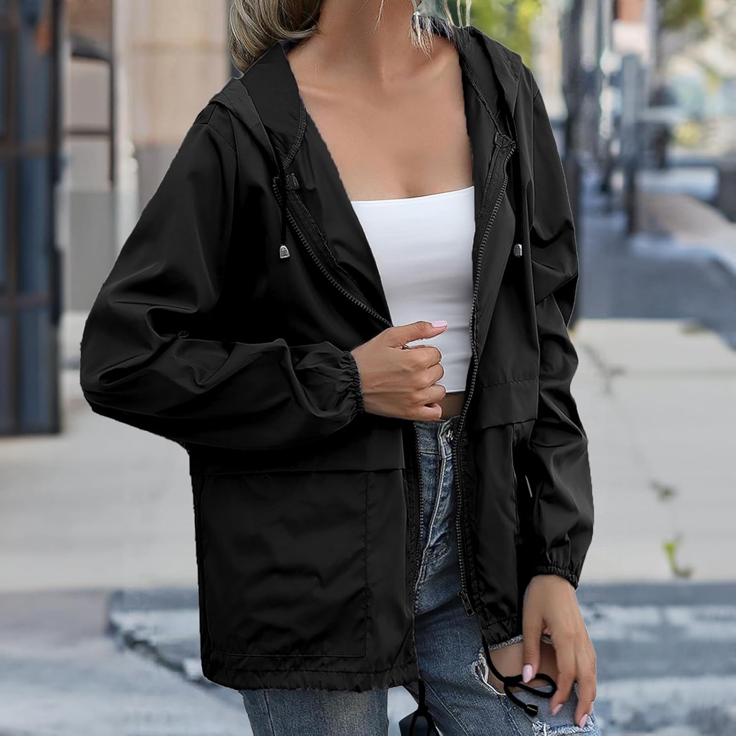 Women's Lightweight Packable Rain Jacket Waterproof Hooded Windbreaker for Hiking and Travel