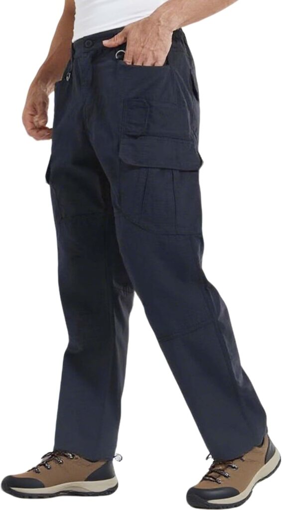 Work Cargo Trousers for Men Lightweight Rip-Stop Combat Pants Elasticated Waist Military Tactical Airsoft Clothing with Multi-Pocket for Outdoor Hiking Trousers