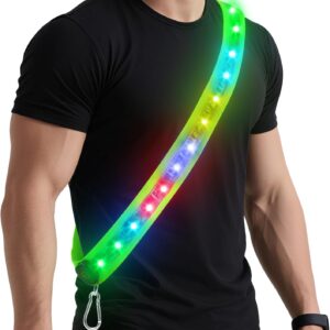 Zacro LED Reflective Belt Sash, Running Lights for Runners with 5 Lights Colors & 4 Light Modes, High Visibility Lights for Walking at Night Safety, USB Rechargeable Running Gear for Men Women Kids